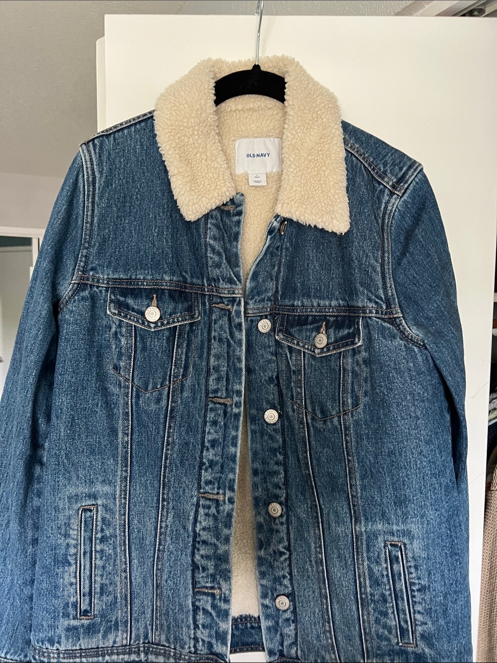 Old Navy Blue Denim Jacket with Cream Sherpa Collar